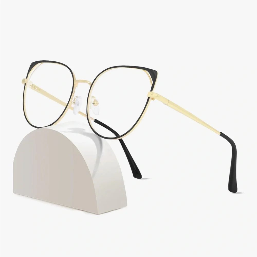 Rowchic Black & Gold Blue Light Blocking Cat Eye Glasses